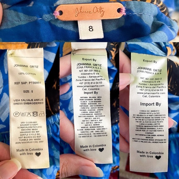Johanna Ortiz Dress Vida Salvaje Cotton Midi Floral Indigo Festive Orange 8 EUC - Picture 5 of 10
